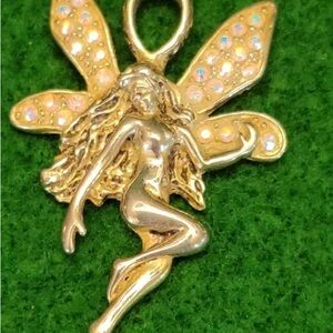 Vintage RARE Kirks Folly Gold & Crystal Fairy Pendant Charm-and enhancer